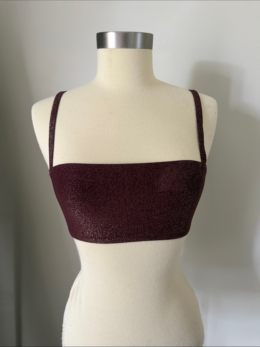 Negative Underwear Glitter Square-Neck Bralette in Wine